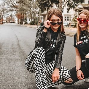 Checkered bell bottom pants - size small! Worn once for bid day!